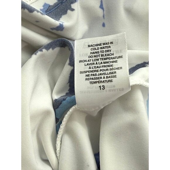 Sympli White Tunic Top Blue Artsy Print Slinky Knit Jersey Stretch Artsy Size 6 - Picture 8 of 8